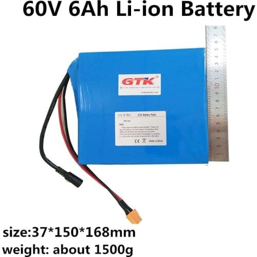 GTK high capacity battery 60V 6Ah 18650A lithium battery pack with 20A BMS for ebike/ tricycle + 2A charger