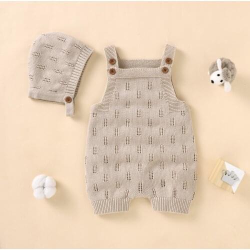 Newborn Baby Rompers Hats Clothes Sets Autumn Winter Solid Knitted Infants Kids Boy Girl Sweaters Jumpsuits Outfits 2pc Knitwear