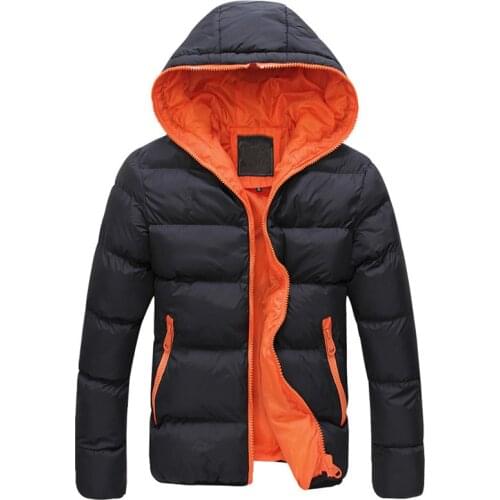 Jacket coat Men Color Block Zipper Hooded Cotton Padded Coat Slim Fits Thicken Outwear Jacket
