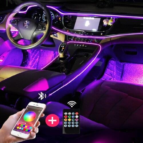 Car LED Atmosphere Lamp App Bluetooth Wireless Control Infrared Remote Rbg64 Color Door Blub Footwell Light 8m Optical Fiber