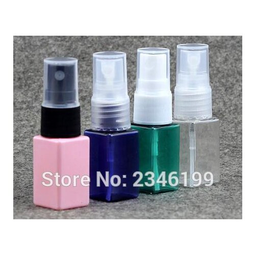 10ML Small Plastic Square Bottle with Spray Cap, Toner Sample Packing Bottle, Pink Blue Green Clear Square Bottle, 100pcs/lot