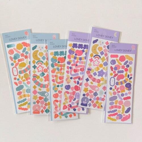 Korean Ins Cartoon Moon Star Ribbon Cute Stickers Colorful Labels paster Diy Album Stationery Sticker Kawaii Decorative Collage