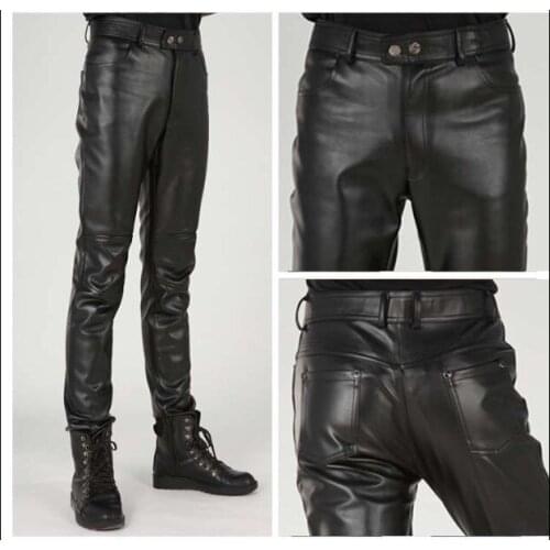 Plus Size Leather Pants Free Shipping Mens Brand Fashion Slim British Style Zipper Tight-fitting Motorcycle Men Trousers 28-37