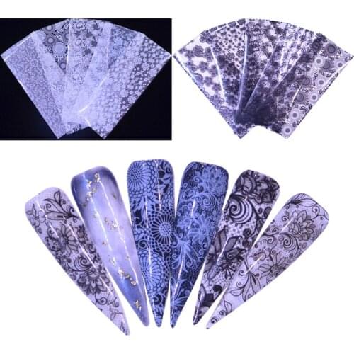 YZWLE Lace Print Stickers On Nails Foils Starry Sky Wraps Transfer Decals Polishing Sliders Nails Accessories Wrap Tools Decor