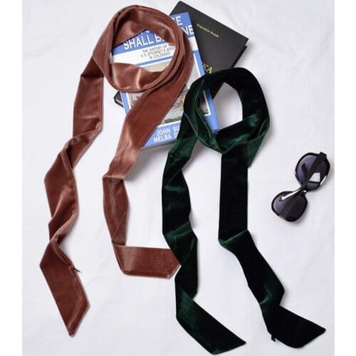 2021 New Velvet Long Women Scarf for Winter Casual Multifunction Solid Color Neck Scarves Black Green Red Ribbon Neck Tie Shawl