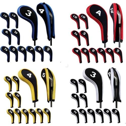 Newly 12 Pcs Golf Club Head Iron Covers Zippered Neoprene Protective Portable Durable Tool