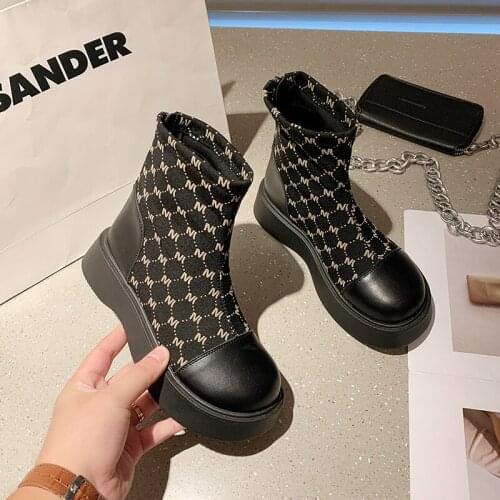 2021 Fall Fashion Boots Fashion Womens Boots Trifle Bottom Back Zipper Mid-Tube Boots Letter Checkered Black