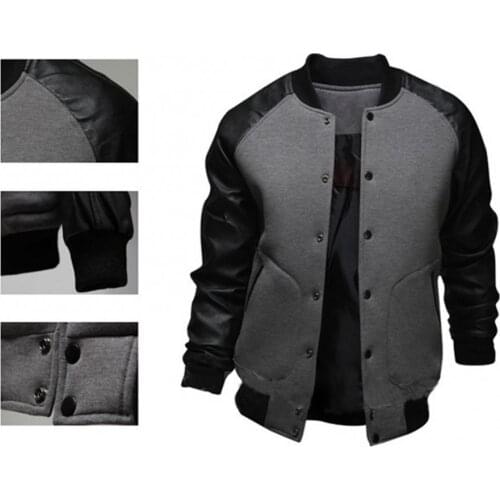 Autumn Men Long Raglan Sleeve Color Block Varsity Jacket Buttons Pocket Coat