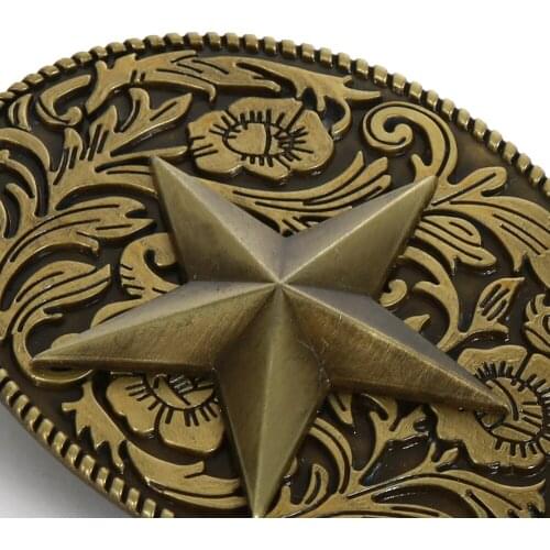 Pentagram Patton Copper Oval Shape Western Belt Buckle Cowboy Rodeo Small Gold Belt Buckles for Men Women