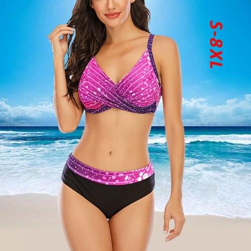 Plus Size 8XL Women Print swimsuit Sexy Push Up High Cut Halter Bikini Set Two Piece Beachwear Female Swimsuit Bikini Set