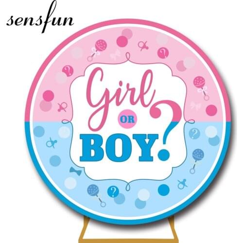 Sensfun Round Gender Reveal Backdrop Pink Blue Boy Or Girl Baby Shower Circle Photography Background For Photo Studio Customized
