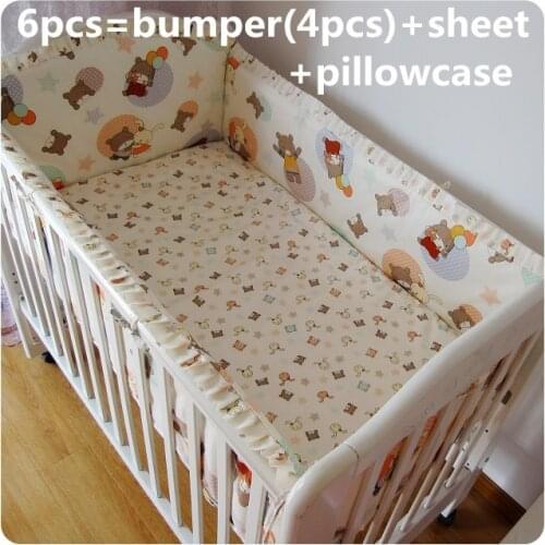 Discount! 6pcs Cot Baby bedding Sets Newborn 100% cotton Cot Bedding crib Set cute,include(bumper+sheet+pillowcase)