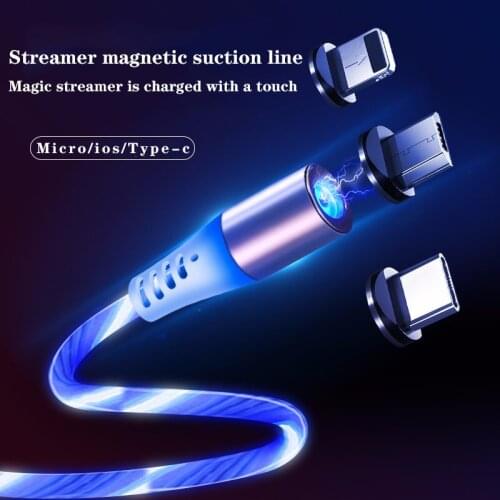 Flowing Light Magnetic Charging Mobile Phone Cable for iphone charger Wire for Samaung LED Micro USB Type C fast charger Cable