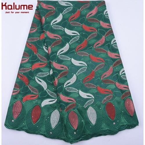 Kalume Green Swiss Cotton African Lace Fabric 5 Yards Nigerian Swiss Voile Lace Fabric With Stones For Nigerian Dress Party 2046