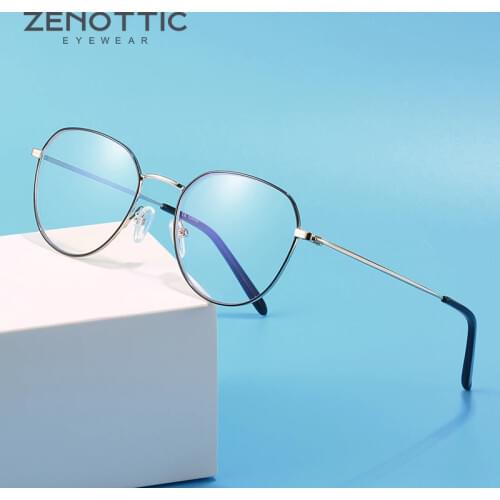 ZENOTTIC Metal Round Blue Light Blocking Computer Glasses For Women Men Anti Blue Ray Goggles Optical Myopia Spectacle Frames