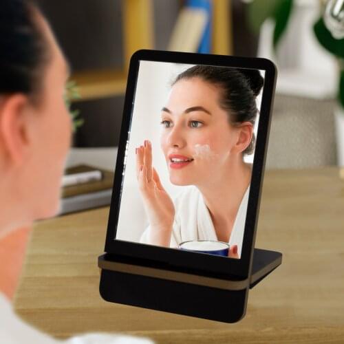 Make Up Mirror Simple Unisex Wooden Desktop Portable Creativity Lovely Beauty Cosmetic Decorative Mirror, black 22x14 cm Mirror