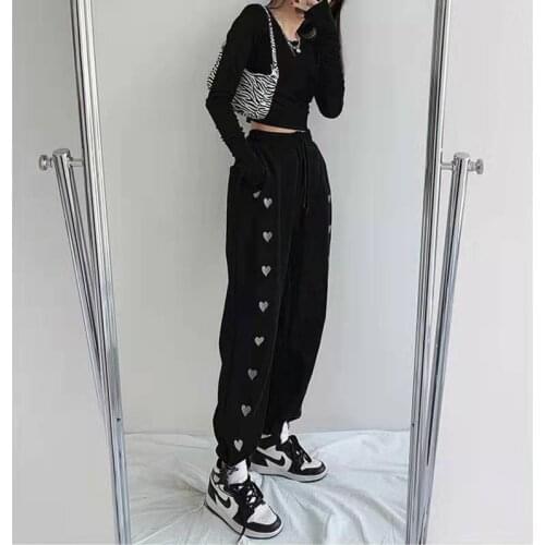Love Printed Straight Sweatpants Womens Loose High Waist Leggings All-match Casual Sports Pants Trousers 2021 Streetwear White