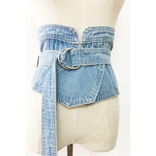 Korean Denim Jean Fabric Waist Belt For Women Wide Corset Belt Retro Design Front Tie up Waist Belt Girl Costume Dress Belts New