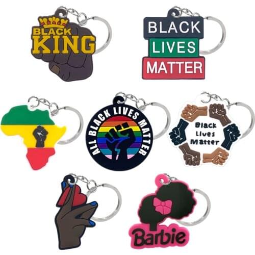 1PCS PVC keyring Symbolizing justice black cartoon keychain Fight Racial Discrimination Jewellery Keyholder men key car pendants