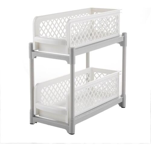 2-Tier Kitchen Organizer Multi-purpose Storage Shelf Space Saving Table Organizers with Sliding Storage Drawer