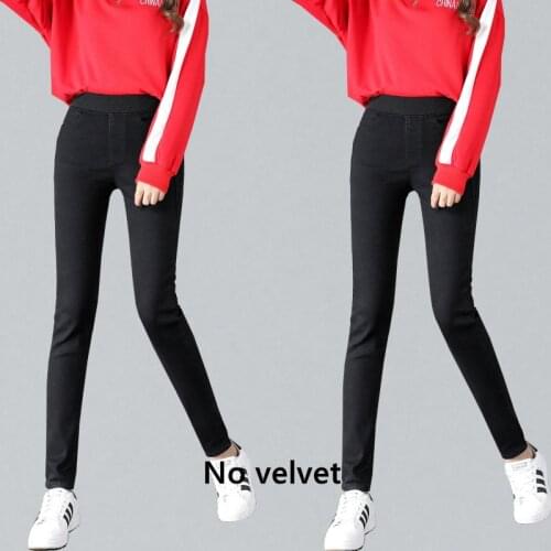 2021 New Winter Warm Skinny Jeans Pants Velvet Thick Trousers High Waist Elastic Middle Aged Mother Stretch Pants Plus Size