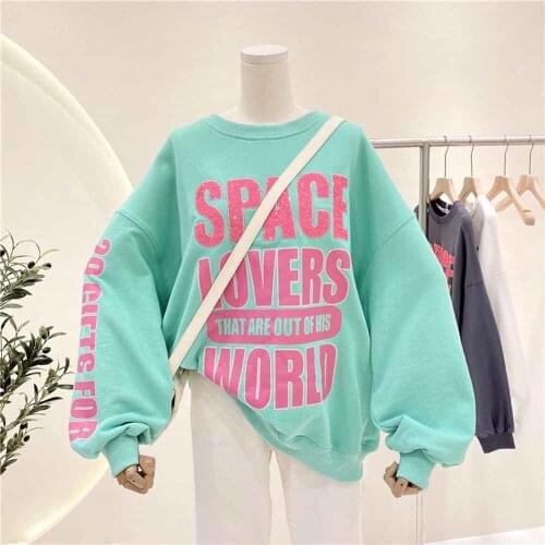2021 Korean Casual New Sequins letter loose oversized hoodie women long-sleeved top coat trendy sweatshirt women Pullover