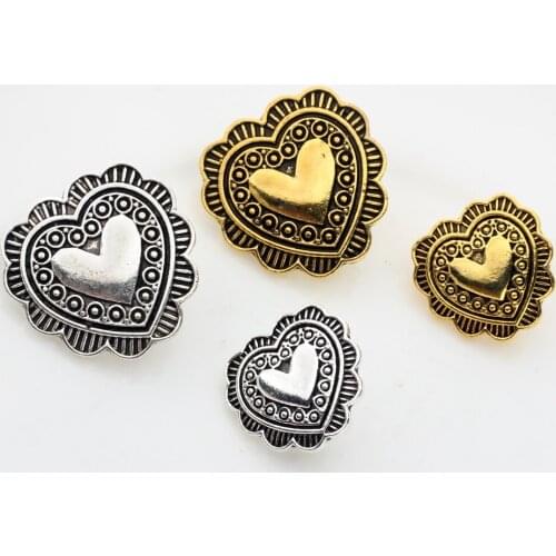3pcs/lot 27MM Retro Zinc Alloy Sweet Heart Gold Decorative Buttons Charms Pendants For DIY Accessories