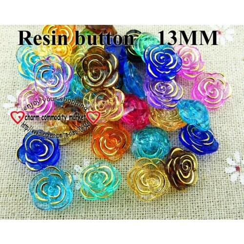 30PCS 13MM colors flower rose button decoration shape Dyed RESIN buttons coat boots sewing clothes accessories R-232