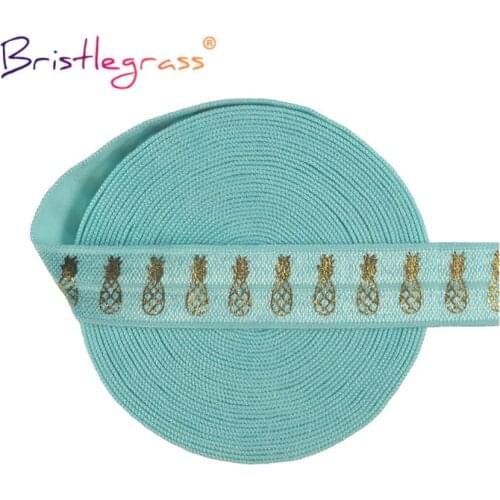 BRISTLEGRASS 50 100 Yard by Roll 5/8" 15mm Gold Pineapple Foil Print Foldover Elastic FOE Spandex Band Tape Hair Tie Sewing Trim