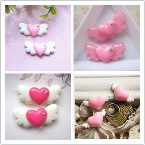 Diy flat back resin beads wings heart for brooch accessory 20pcs