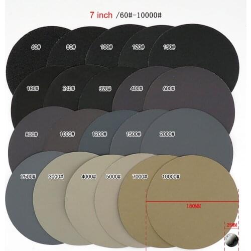 1/5/10/20/50pcs 7 Inch 180mm Waterproof Sanding Discs Hook Loop Silicon Carbide Sandpaper 60 ~10000 Grit for Wet/Dry Polishi