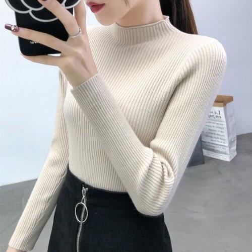 2019 New Arrival Sale Jumper Sweater Women Semi-high Collar And Sleeve Knitted Bottom Sweater For Womens Wear In Autumn Winter