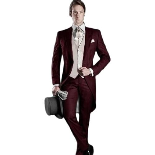 Customize Morning Style Groom Tuxedos Men Prom Dress Business Suits Coat Waistcoat Trousers Sets (Jacket+Pants+Vest+Tie) K:1300