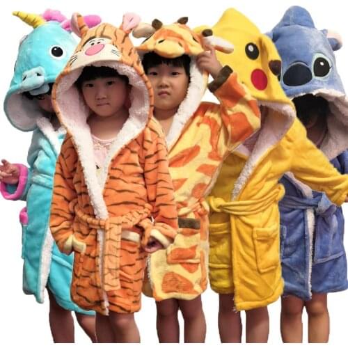 Kigurumi New Warm Kids Bathrobe Animal Cartoon Unicorn Cute Bathrobes For Children Flannel Pajamas Boys Girls Robes