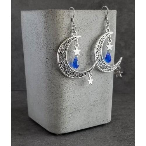 Space earrings, Moon and Star earrings,Crescent moon earrings,Boho, Hippie, Witchy, Gypsy
