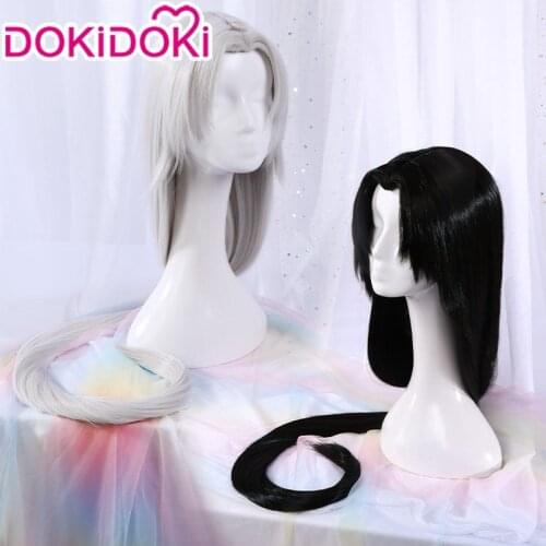 Dokidoki Game Identity V Wu Chang Cosplay Wig Halloween White Wig Costumes Christmas Wu Chang Black Wig Cosplay