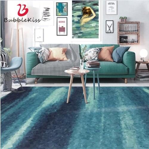 Bubble Kiss Nordic Style Abstract Art Blue Striped Pattern Rugs Home Non-slip Customized Carpets for Bedroom Bedside Floor Mat