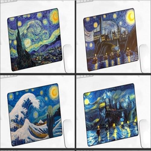 Mairuige Van Gogh Oil Painting Mouse Pad Black Seamed Rubber Art Speed Painting Mouse Pad Small Size for 18x22x2mm Desk Mat
