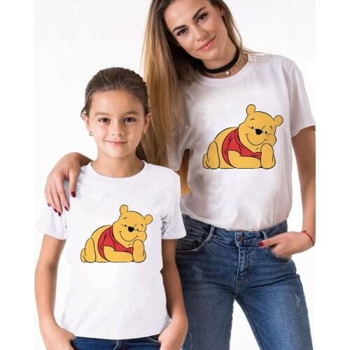 Pooh Winnie Cute Cartoon T Shirts Summer White Mama Dad Daughter Son Clothes Family Matching Outfits Harajuku Women Tops