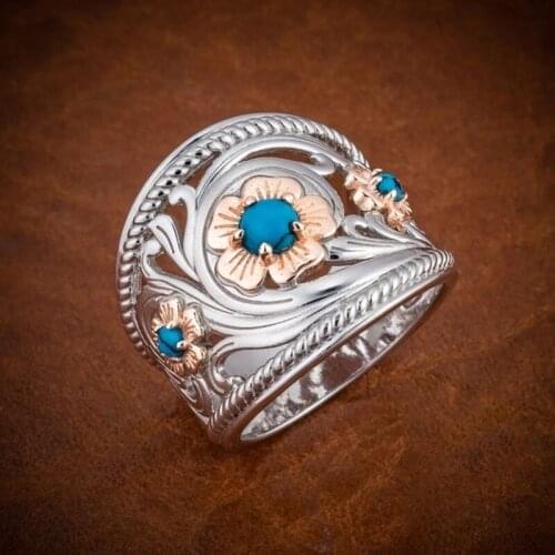 Milangirl Exquisite Vintage Floral White Blue Zircon Hollow Romantic pink flower Rings for Women Temperament Bridal Ring