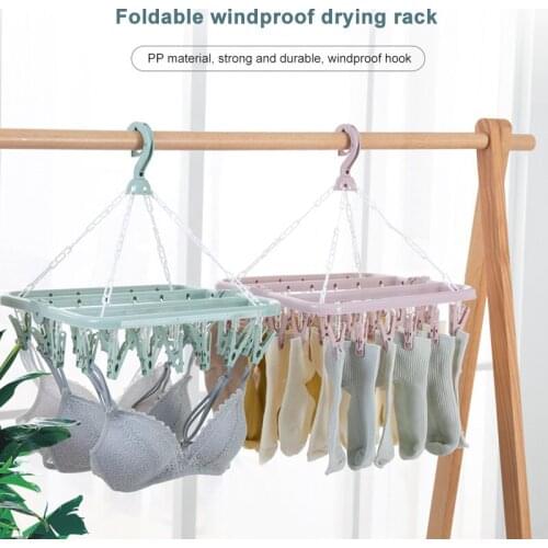 HOT 32 Clips Multi Purpose Clip Hanger Sock Underwear Towel Hanger Drying Plastic Easy to Use Green/Blue/Pink