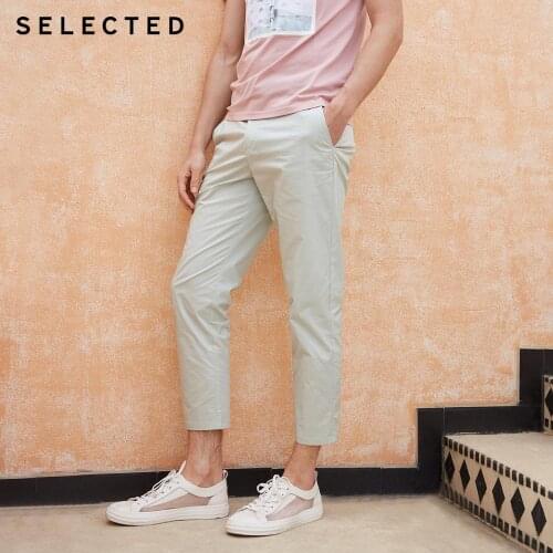 SELECTED Men Slightly Stretch Cotton Pure Color Crop Tapered Pants S|419214526