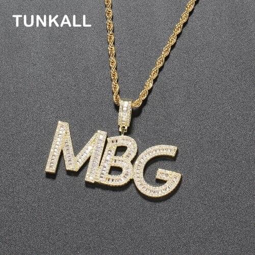 TUNKALL Mens Pendants Fashion Letter Custom Bling Bling Mirco Pave Prong Setting Zircon Hip Hop Necklace Jewelry CP03