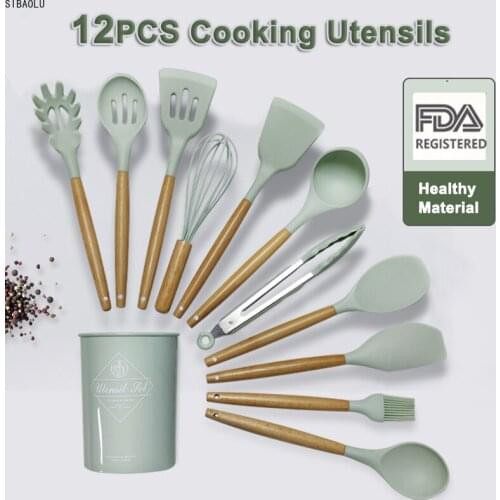 12PCS Kitchen Utensils Cooking Kit Silicone Accessories Spaghetti Food Clip Oil Brush Spatula Egg Beater Kitchen Tools