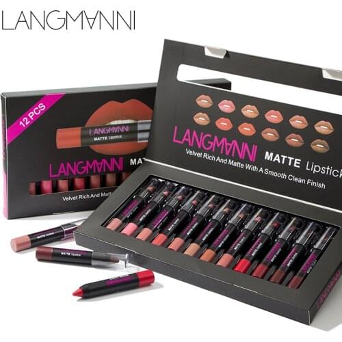 12pcs/lot Matte Lipstick Set Long Lasting Lip Pen Lipstick Cosmetic Kit Waterproof Velvet Lip Gloss Sexy Lip Makeup Beauty Tint