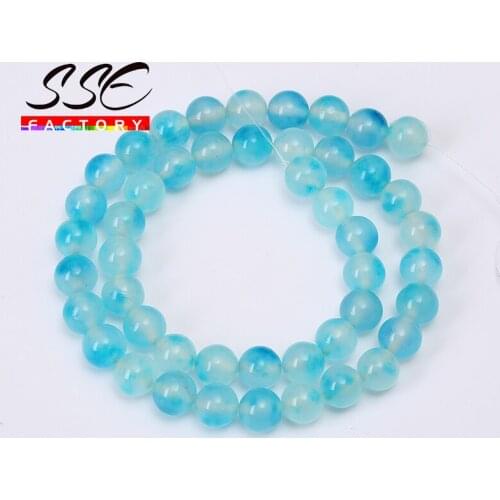 Natural Stone Beads Sky Blue Jades Beads Chalcedony Round Loose Spacer Beads 4-12mm For Jewelry Making DIY Bracelets 15" Strand