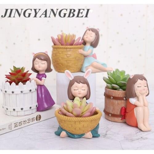 2019 NEW FAIRY FLOWER POT Cartoon girl Plants Resin vase Succulent Planter Pot Mini Bonsai Cactus Home Wedding Decoration Craft