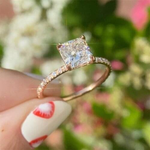 2020 New Arrival Stunning Luxury Jewelry 925 Sterling Silver&Cushion Shape White Topaz CZ Diamond Gemstones Women Wedding Ring