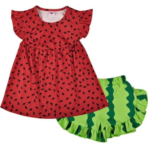 New Summer Girls Clothing Set Watermelon Cherry Lemon Strawberry Top with Shorts 2-Piece Outfit Kids Clothes