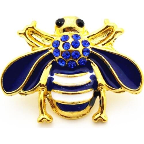 New Style 3pcs Metal Enamel Blue Bee Crystal Snap Button Charms Fit 18mm/20mm Ginger Snap Bracelet Bangles Jewelry